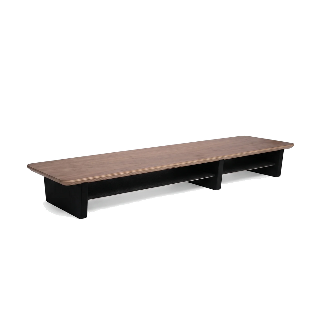 Aldermere walnut dual monitor desk shelf on a white background