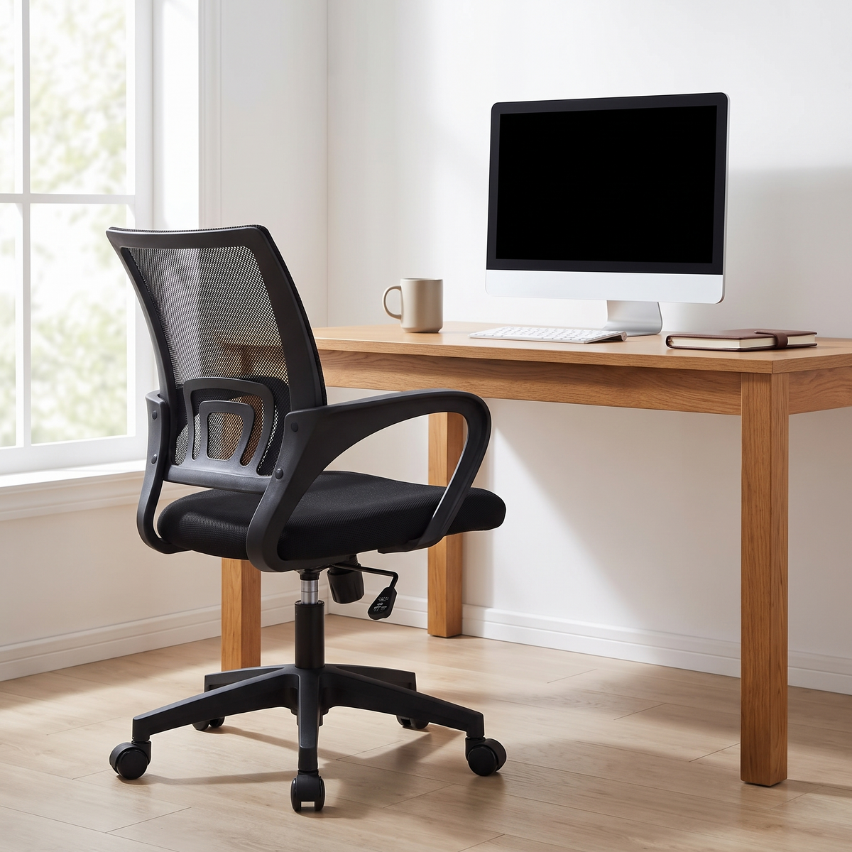 Wexley office chair at an oak desk in a bright room