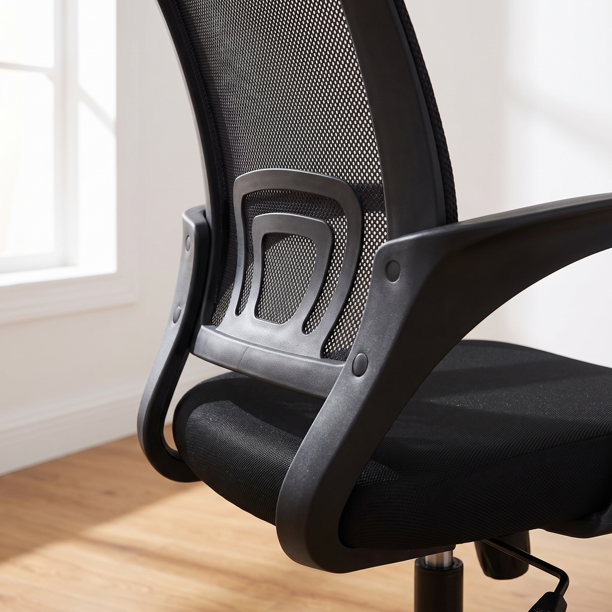 Lumbar support and cushioned seat detail on the Wexley office chair