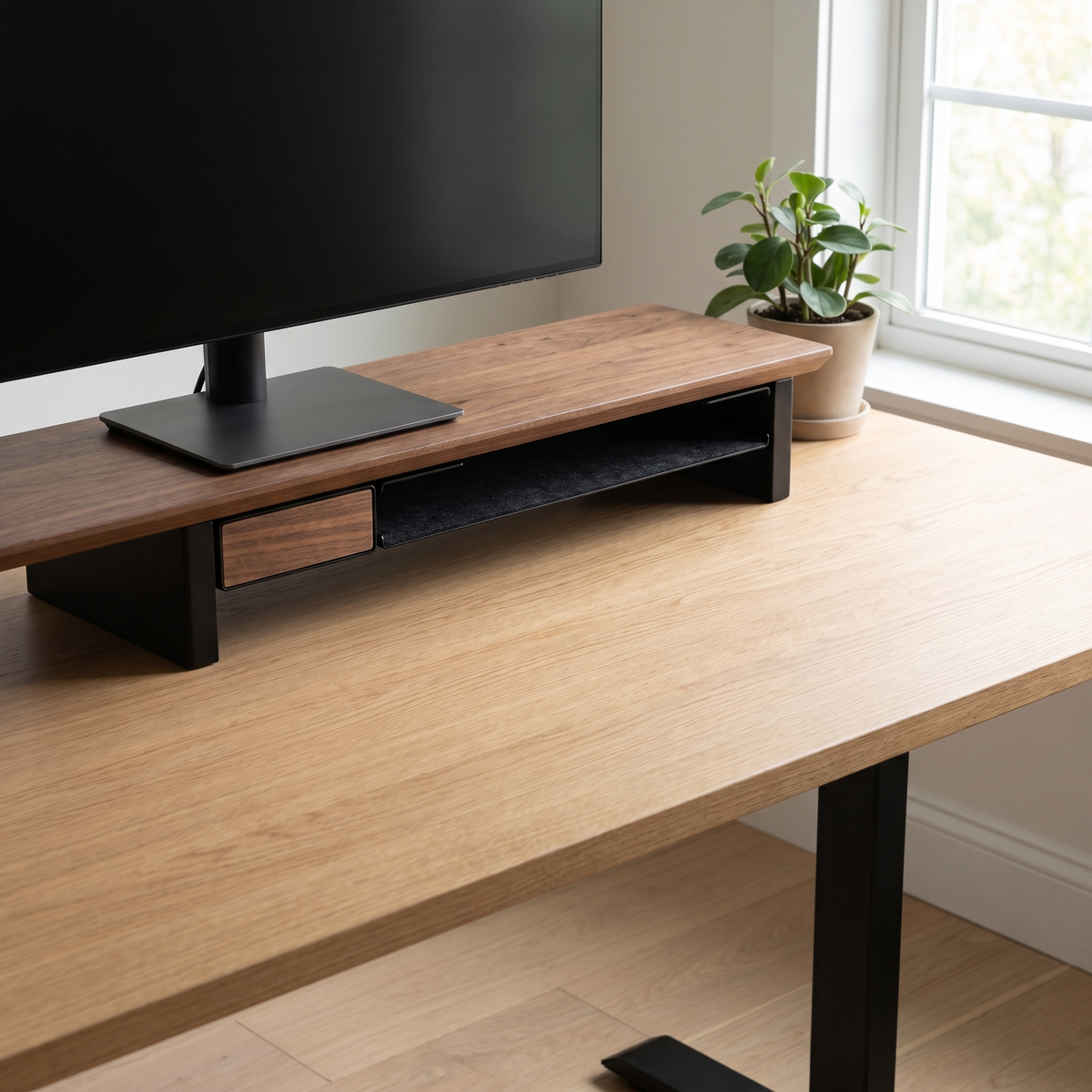 Aldermere storage tray keeping a desk clear in a bright home office